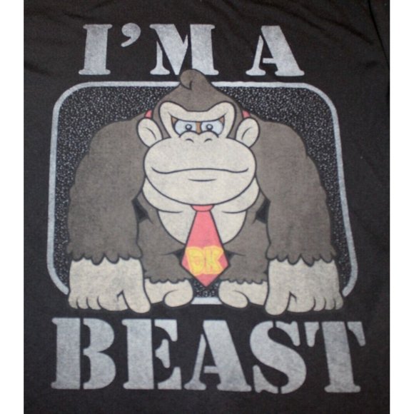 Donkey Kong I'm a Beast Gamer Shirt Small Official Nintendo 100% polyester Black - Picture 2 of 4